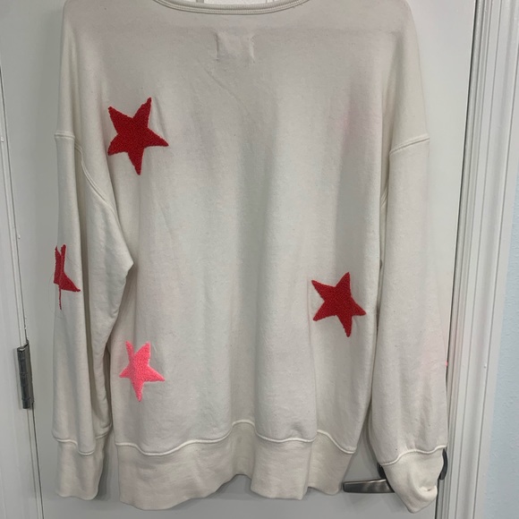 Lou & Grey oversized, cream sweatshirt with pink & red stars. Size L - Picture 7 of 11